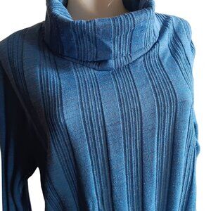 Vintage 1970's Sweater Large Women's True Boho Ribbed Blue Cowl Neck By Patricia